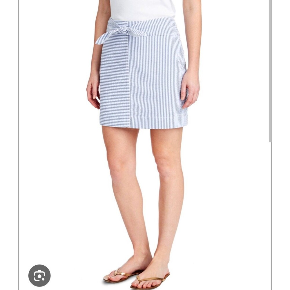 Vineyard Vines Blue White Nautical Striped Tie Waist Side Zip Mini Skirt Size 00 - Picture 2 of 9